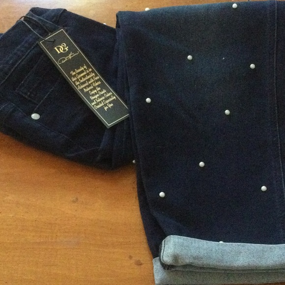 DG2 Stretch Denim Dark Blue Jeans with Pearls. - Picture 1 of 4